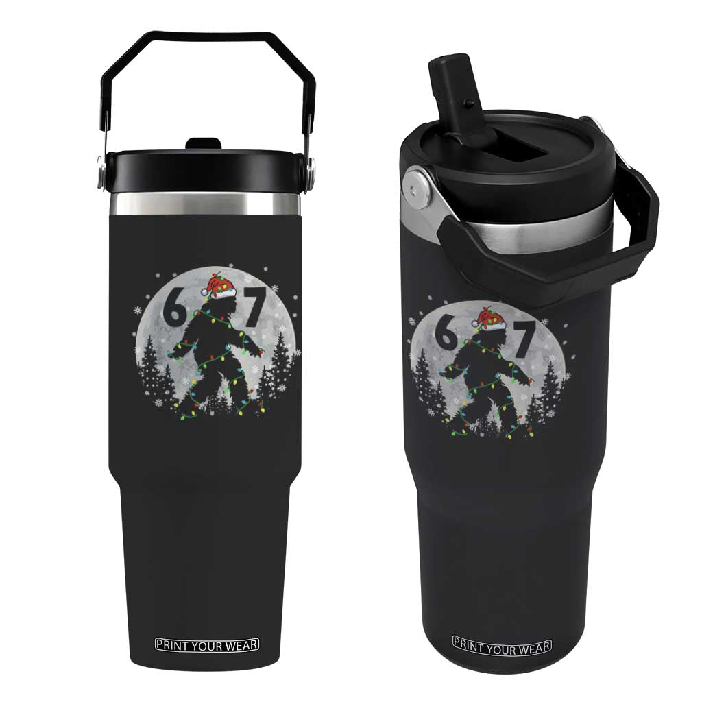 Funny Bigfoot 67 Christmas Night Stroll Moon Sasquatch Flip Straw Tumbler TS11 One Size: 30 oz Black Print Your Wear