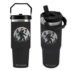 Funny Bigfoot 67 Christmas Night Stroll Moon Sasquatch Flip Straw Tumbler TS11 One Size: 30 oz Black Print Your Wear