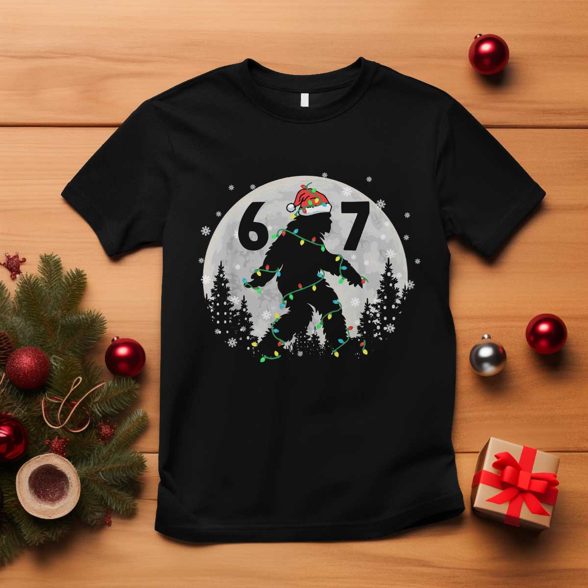 Funny Bigfoot 67 Christmas Night Stroll Moon Sasquatch T Shirt TS11 Black Print Your Wear