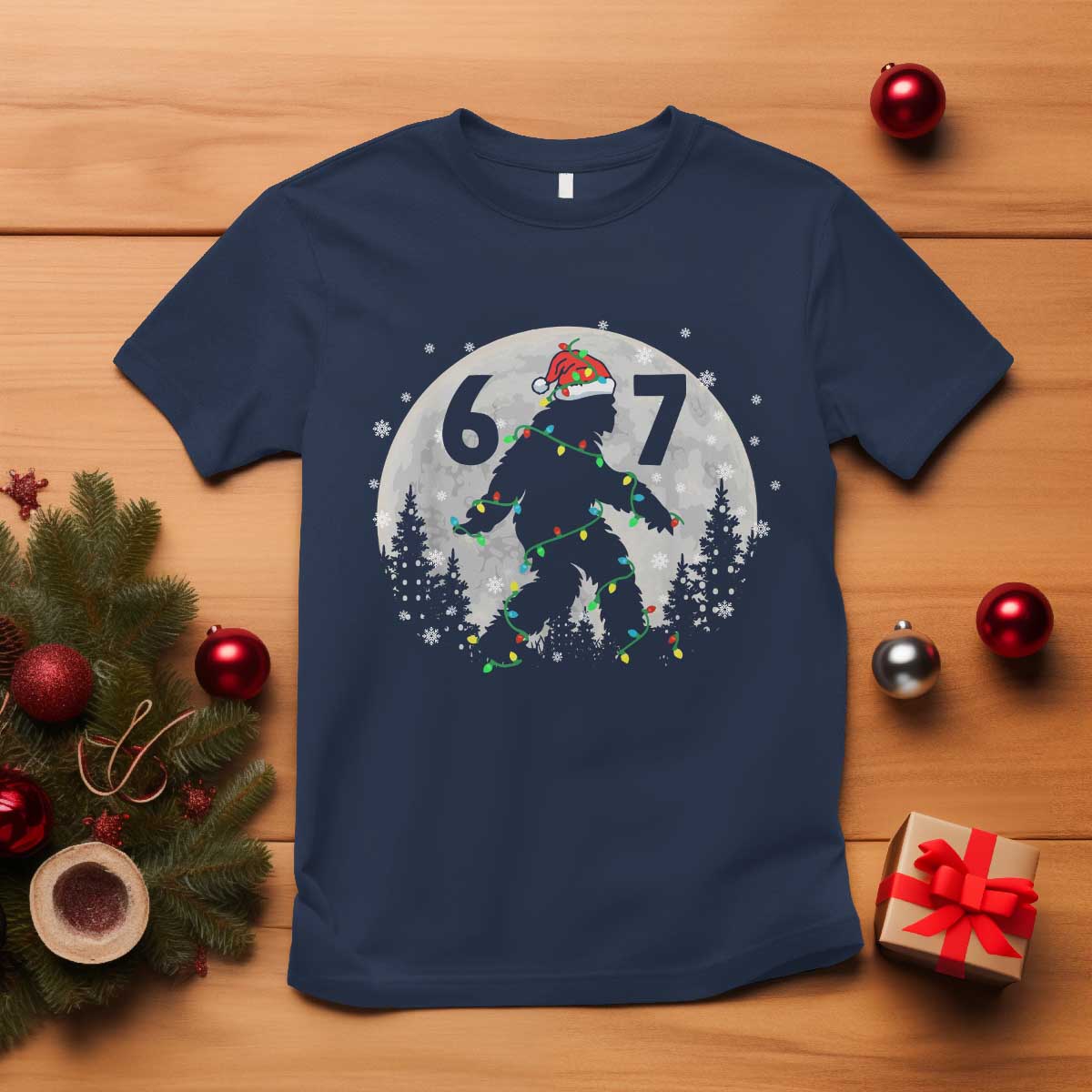 Funny Bigfoot 67 Christmas Night Stroll Moon Sasquatch T Shirt TS11 Navy Print Your Wear