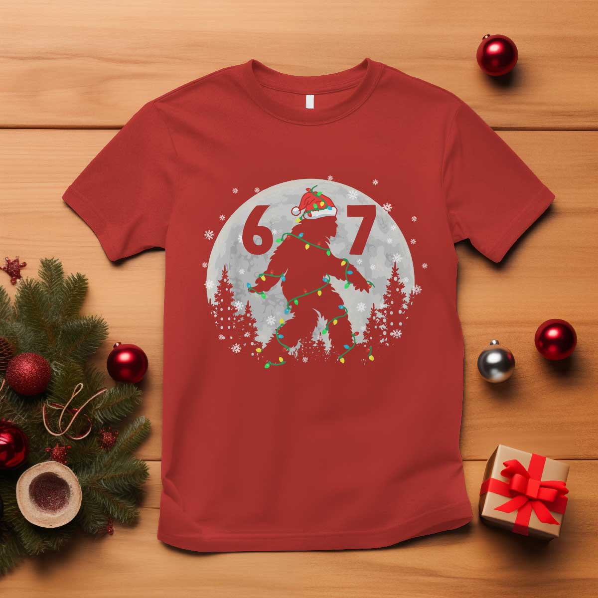 Funny Bigfoot 67 Christmas Night Stroll Moon Sasquatch T Shirt TS11 Red Print Your Wear