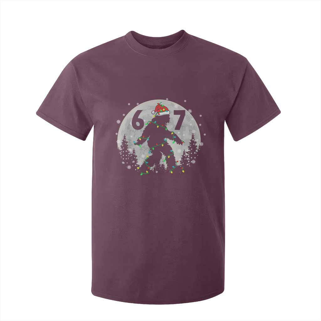 Funny Bigfoot 67 Christmas Night Stroll Moon Sasquatch T Shirt For Kid TS11 Maroon Print Your Wear