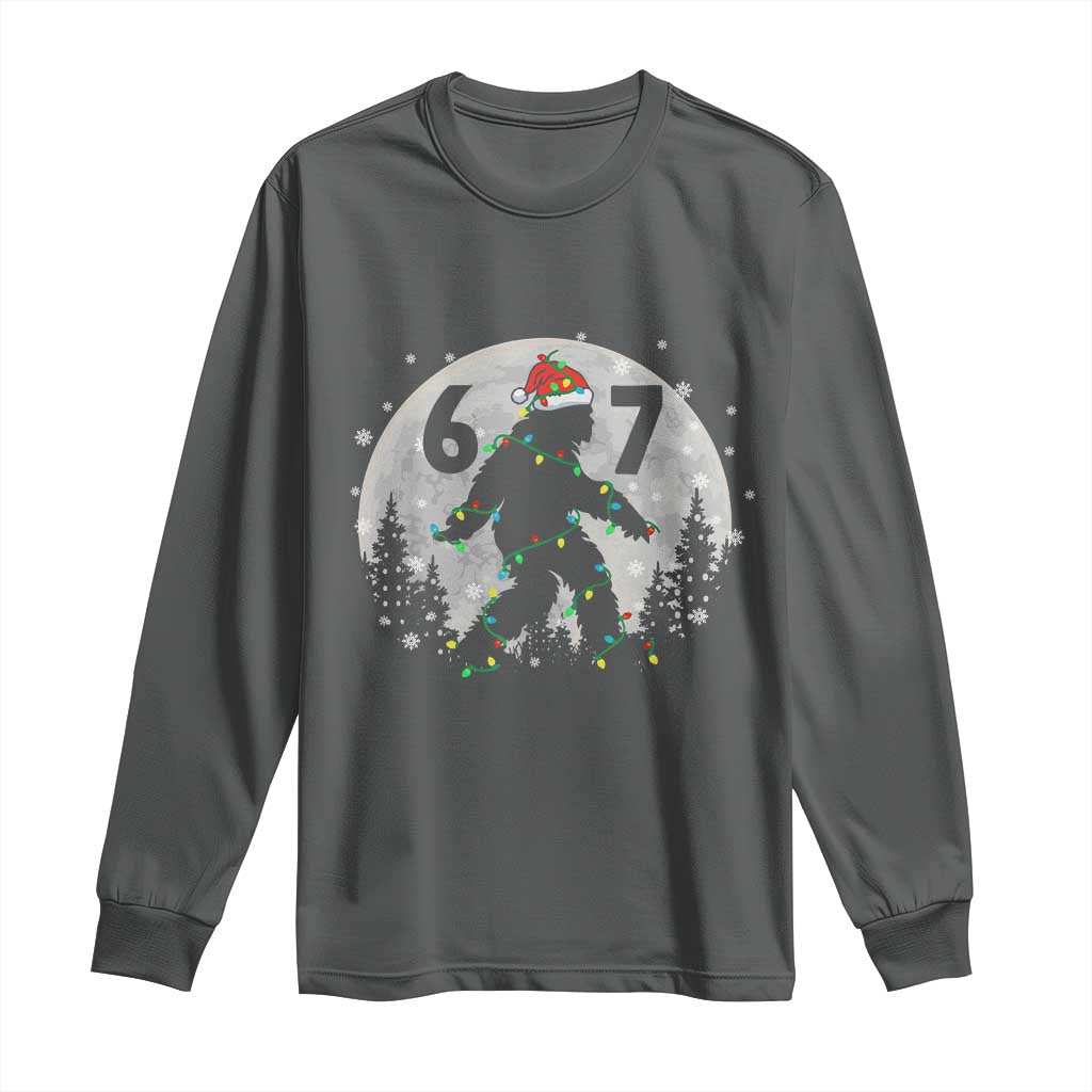 Funny Bigfoot 67 Christmas Night Stroll Moon Sasquatch Long Sleeve Shirt TS11 Dark Heather Print Your Wear