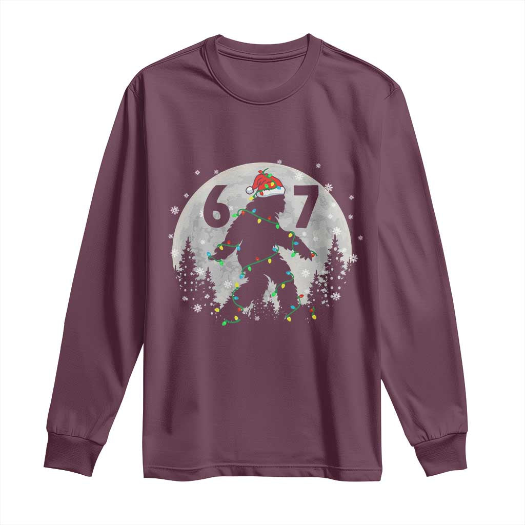 Funny Bigfoot 67 Christmas Night Stroll Moon Sasquatch Long Sleeve Shirt TS11 Maroon Print Your Wear