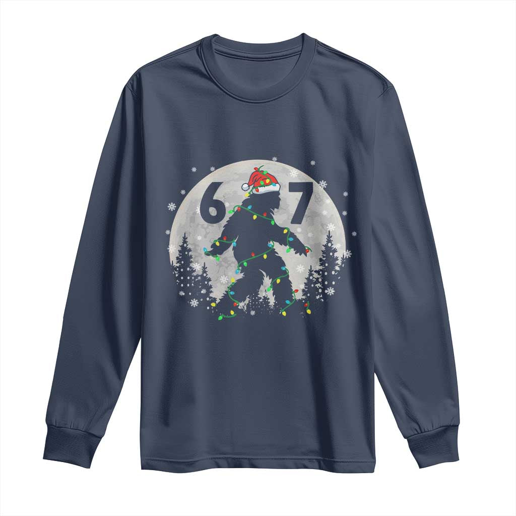 Funny Bigfoot 67 Christmas Night Stroll Moon Sasquatch Long Sleeve Shirt TS11 Navy Print Your Wear