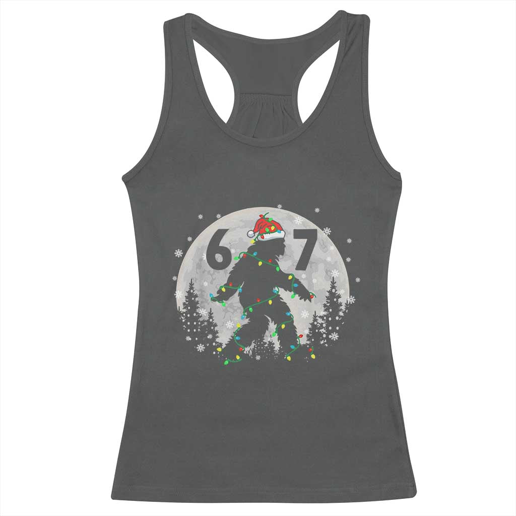 Funny Bigfoot 67 Christmas Night Stroll Moon Sasquatch Racerback Tank Top TS11 Dark Heather Print Your Wear
