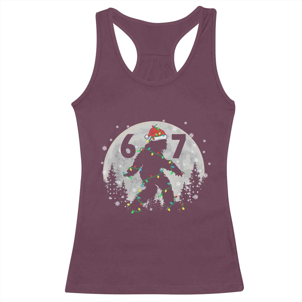 Funny Bigfoot 67 Christmas Night Stroll Moon Sasquatch Racerback Tank Top TS11 Maroon Print Your Wear