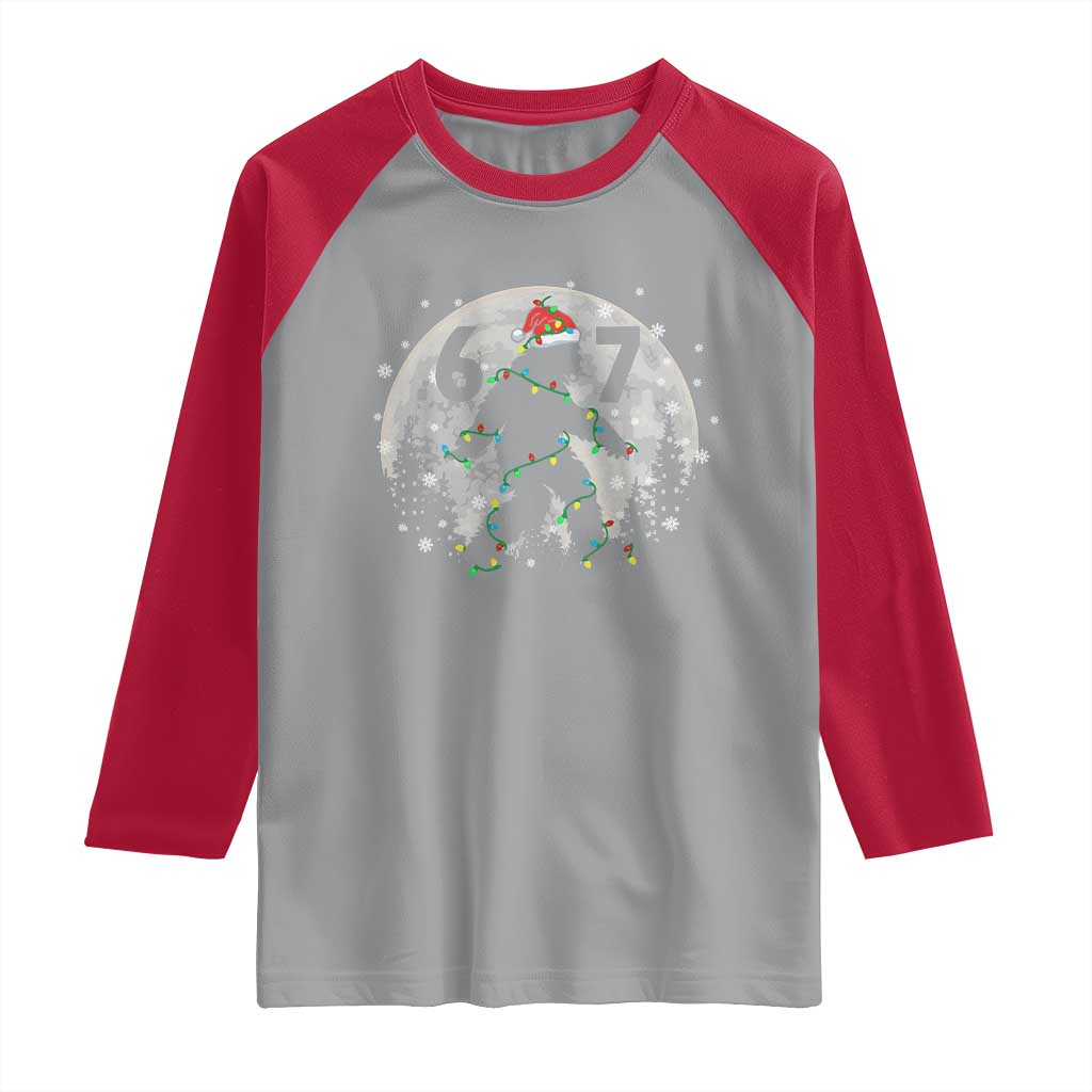Funny Bigfoot 67 Christmas Night Stroll Moon Sasquatch Raglan Shirt TS11 Sport Gray Red Print Your Wear
