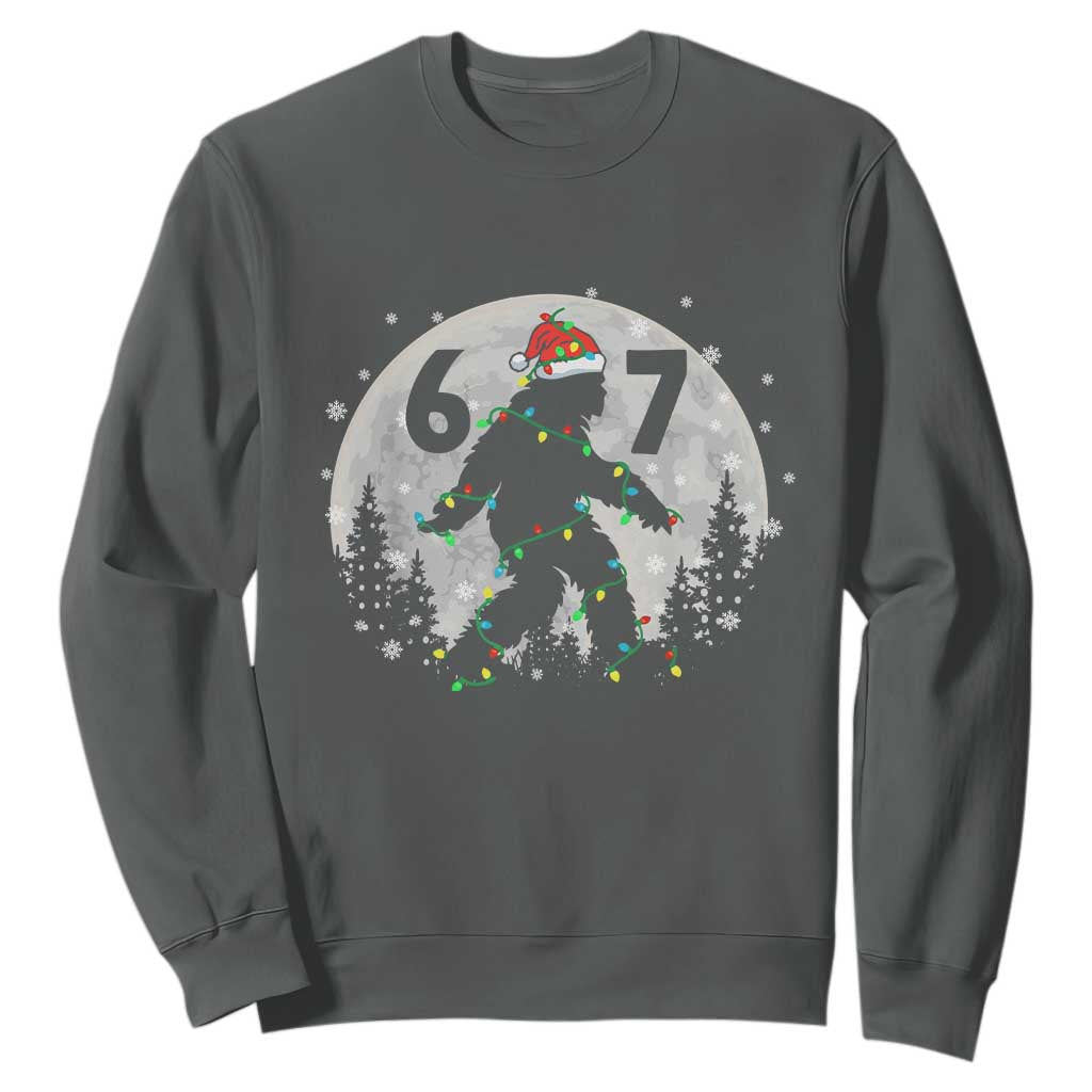 Funny Bigfoot 67 Christmas Night Stroll Moon Sasquatch Sweatshirt TS11 Dark Heather Print Your Wear