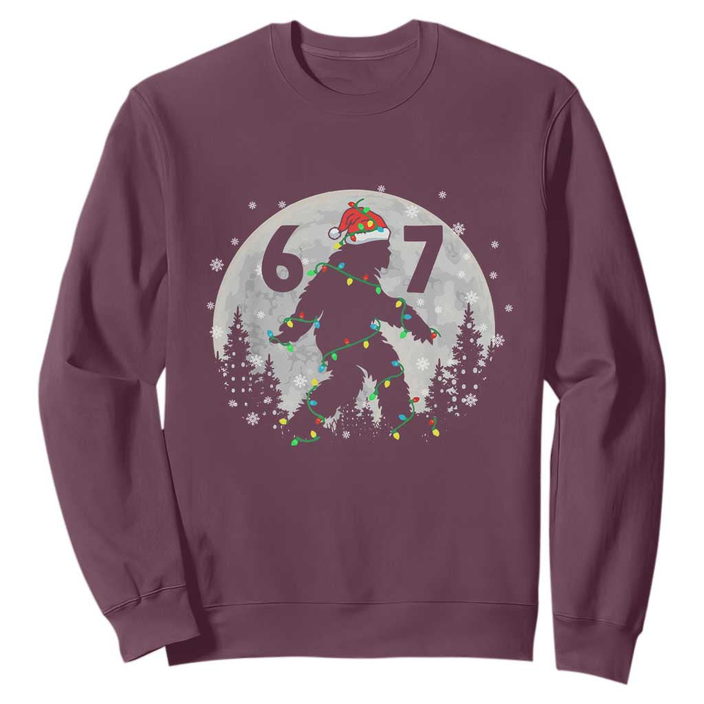 Funny Bigfoot 67 Christmas Night Stroll Moon Sasquatch Sweatshirt TS11 Maroon Print Your Wear
