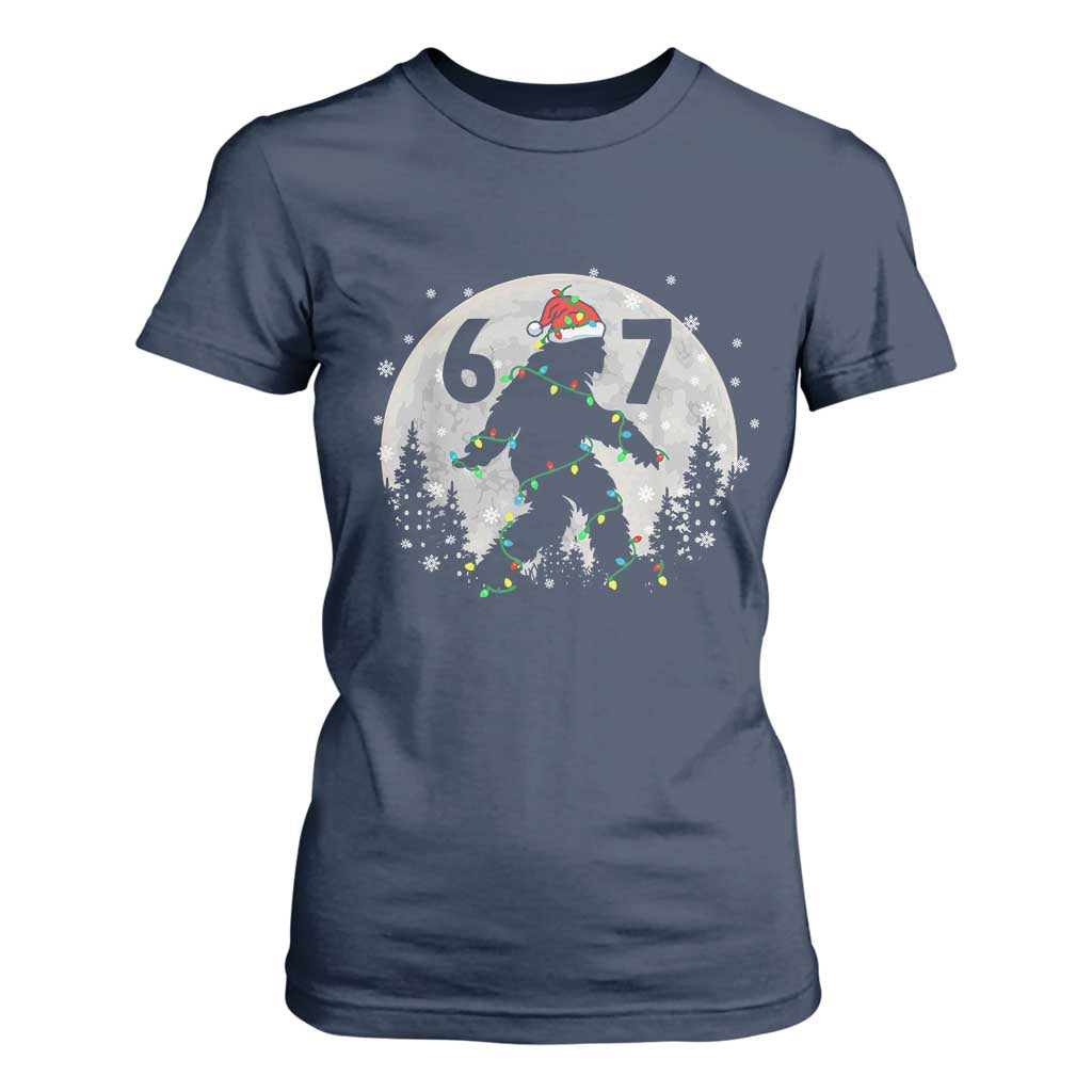 Funny Bigfoot 67 Christmas Night Stroll Moon Sasquatch T Shirt For Women TS11 Navy Print Your Wear