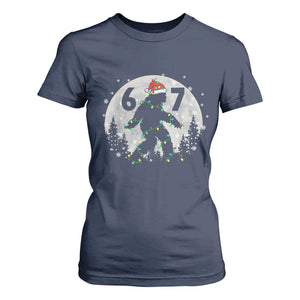 Funny Bigfoot 67 Christmas Night Stroll Moon Sasquatch T Shirt For Women TS11 Navy Print Your Wear