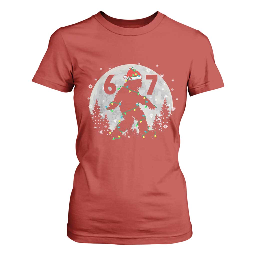 Funny Bigfoot 67 Christmas Night Stroll Moon Sasquatch T Shirt For Women TS11 Red Print Your Wear