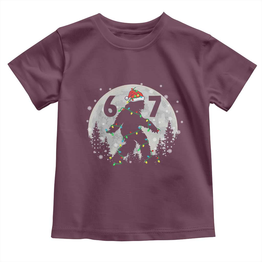 Funny Bigfoot 67 Christmas Night Stroll Moon Sasquatch Toddler T Shirt TS11 Maroon Print Your Wear