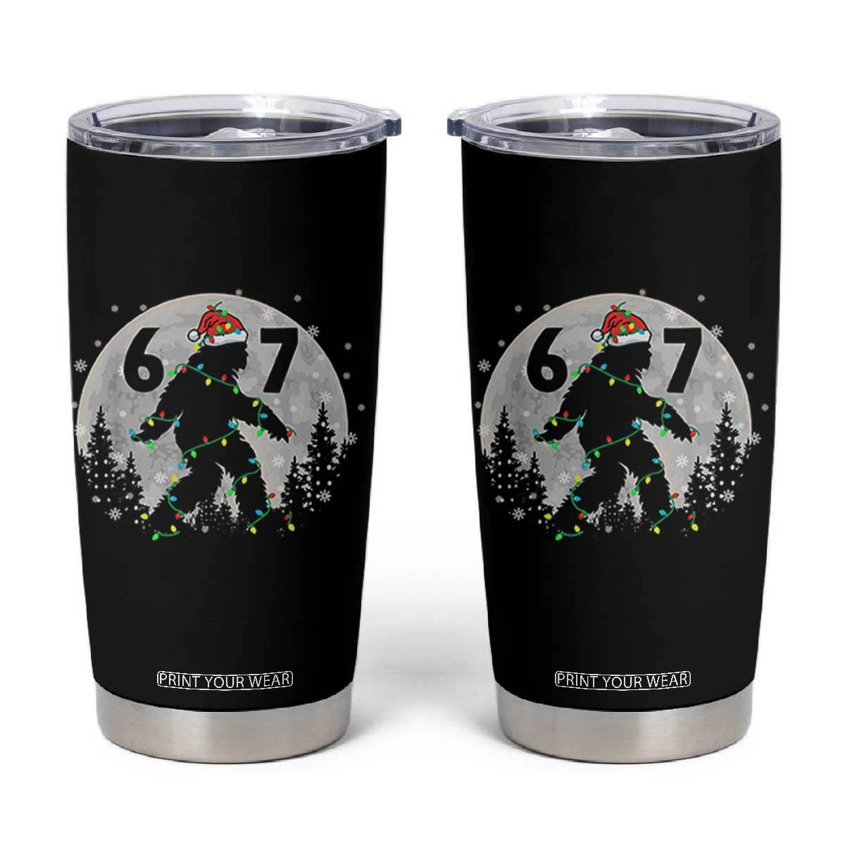 Funny Bigfoot 67 Christmas Night Stroll Moon Sasquatch Tumbler Cup TS11 Black Print Your Wear