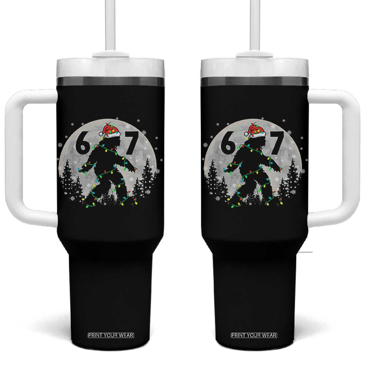 Funny Bigfoot 67 Christmas Night Stroll Moon Sasquatch Tumbler With Handle TS11 One Size: 40 oz Black Print Your Wear