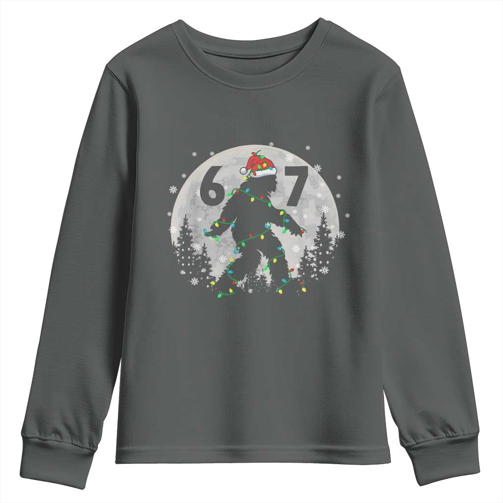 Funny Bigfoot 67 Christmas Night Stroll Moon Sasquatch Youth Sweatshirt TS11 Dark Heather Print Your Wear