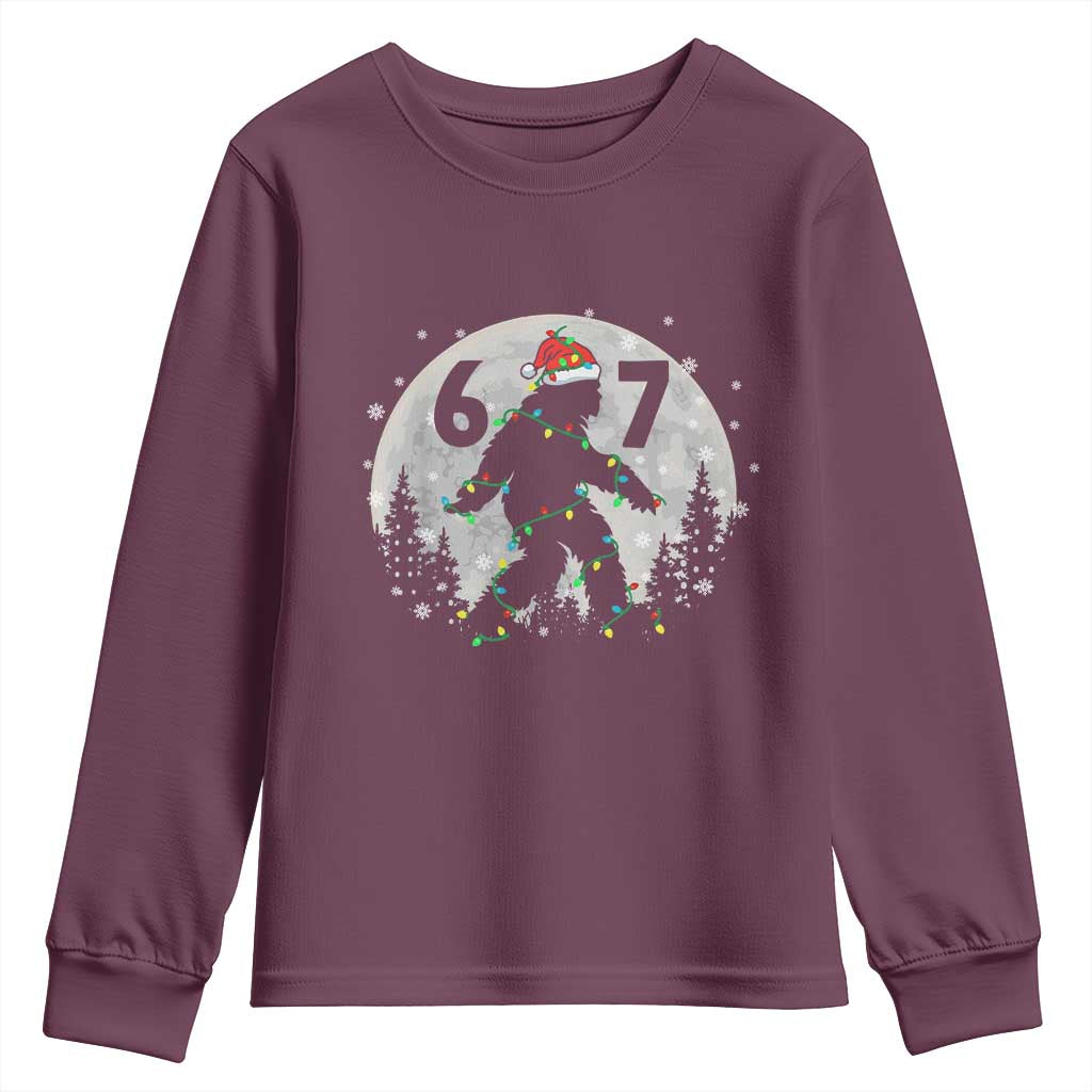Funny Bigfoot 67 Christmas Night Stroll Moon Sasquatch Youth Sweatshirt TS11 Maroon Print Your Wear