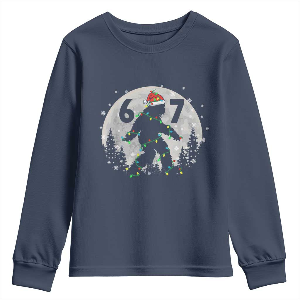 Funny Bigfoot 67 Christmas Night Stroll Moon Sasquatch Youth Sweatshirt TS11 Navy Print Your Wear