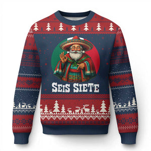 Funny Mexican Xmas 67 Ugly Christmas Sweater Seis Siete Santa In Mexico TS11 Navy Red Print Your Wear