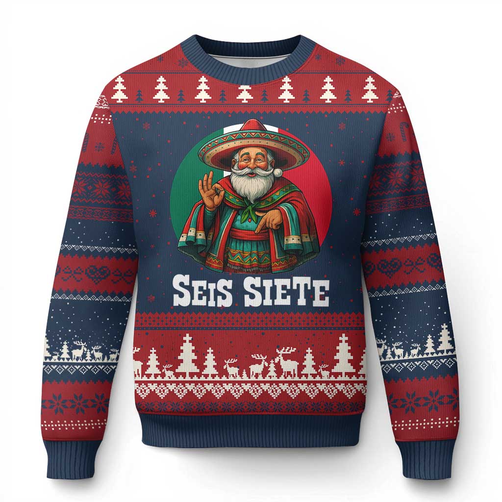 Funny Mexican Xmas 67 Ugly Christmas Sweater Seis Siete Santa In Mexico TS11 Navy Red Print Your Wear