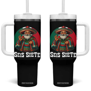 Funny Mexican Christmas 67 Tumbler With Handle Seis Siete Santa In Mexico TS11 One Size: 40 oz Black Print Your Wear