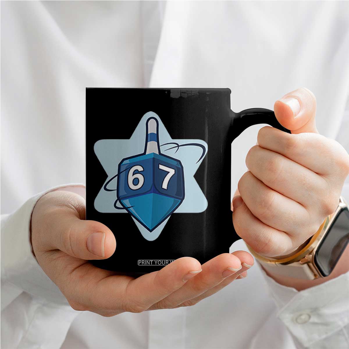 Funny Hanukkah 67 Coffee Mug Six Seven Meme Dreidel Star Of David TS11 Print Your Wear