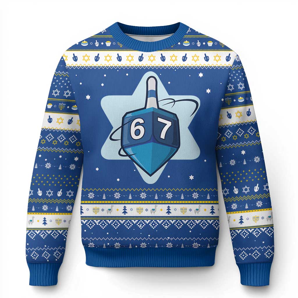 Funny Chanukah 67 Hanukkah Ugly Sweater Six Seven Meme Dreidel Star Of David TS11 Blue White Print Your Wear