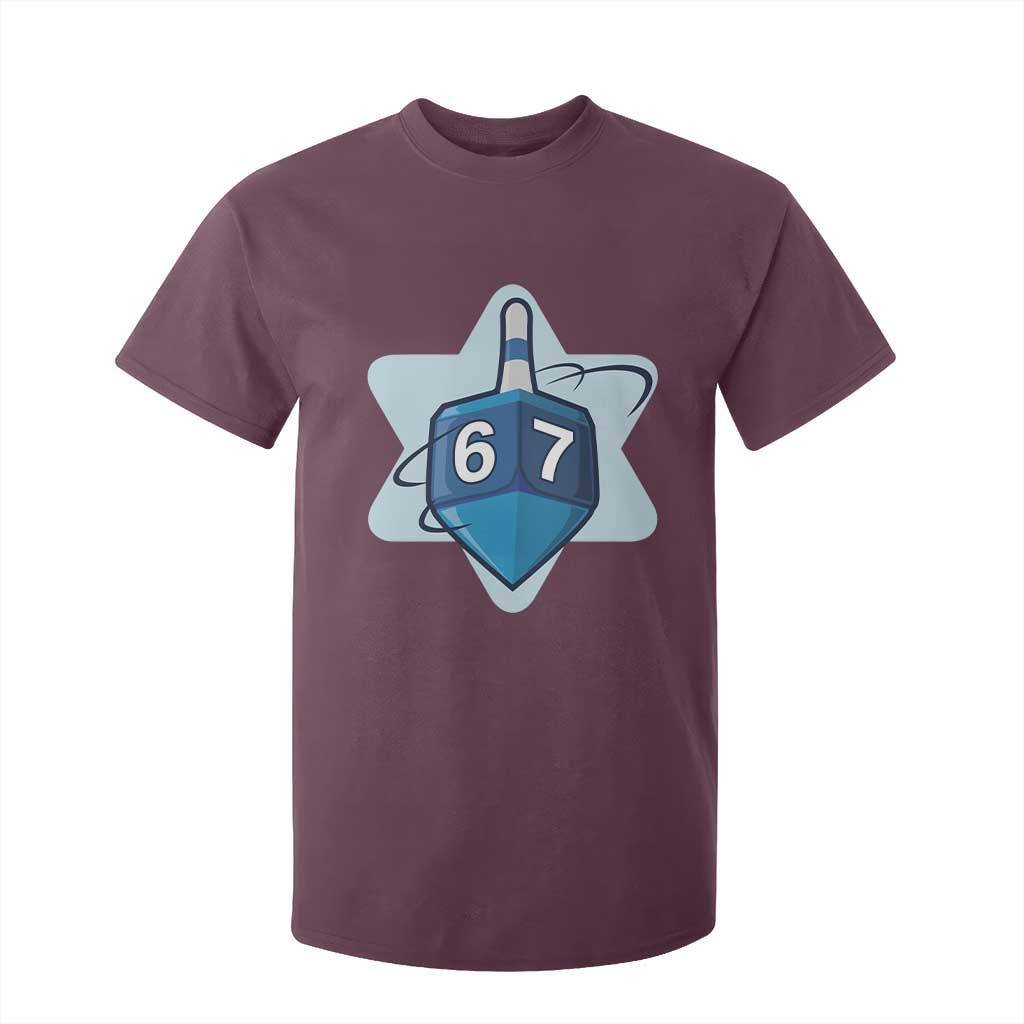 Funny Hanukkah 67 T Shirt For Kid Six Seven Meme Dreidel Star Of David TS11 Maroon Print Your Wear