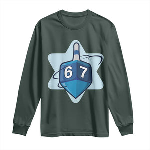 Funny Hanukkah 67 Long Sleeve Shirt Six Seven Meme Dreidel Star Of David TS11 Dark Forest Green Print Your Wear