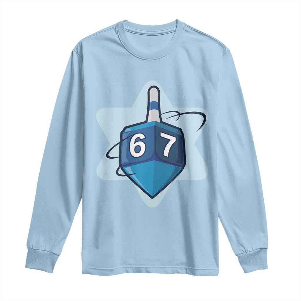 Funny Hanukkah 67 Long Sleeve Shirt Six Seven Meme Dreidel Star Of David TS11 Light Blue Print Your Wear