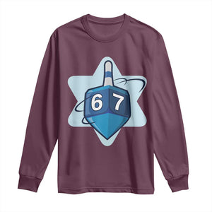 Funny Hanukkah 67 Long Sleeve Shirt Six Seven Meme Dreidel Star Of David TS11 Maroon Print Your Wear