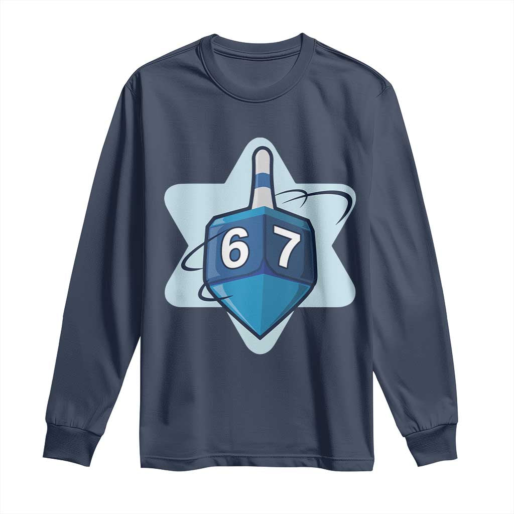 Funny Hanukkah 67 Long Sleeve Shirt Six Seven Meme Dreidel Star Of David TS11 Navy Print Your Wear