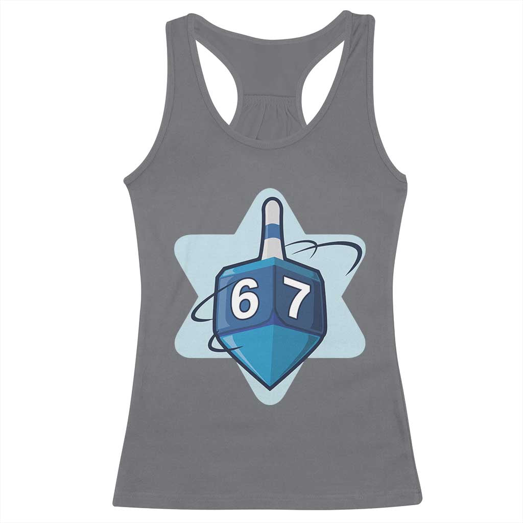 Funny Hanukkah 67 Racerback Tank Top Six Seven Meme Dreidel Star Of David TS11 Charcoal Print Your Wear