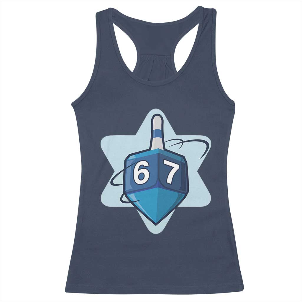 Funny Hanukkah 67 Racerback Tank Top Six Seven Meme Dreidel Star Of David TS11 Navy Print Your Wear