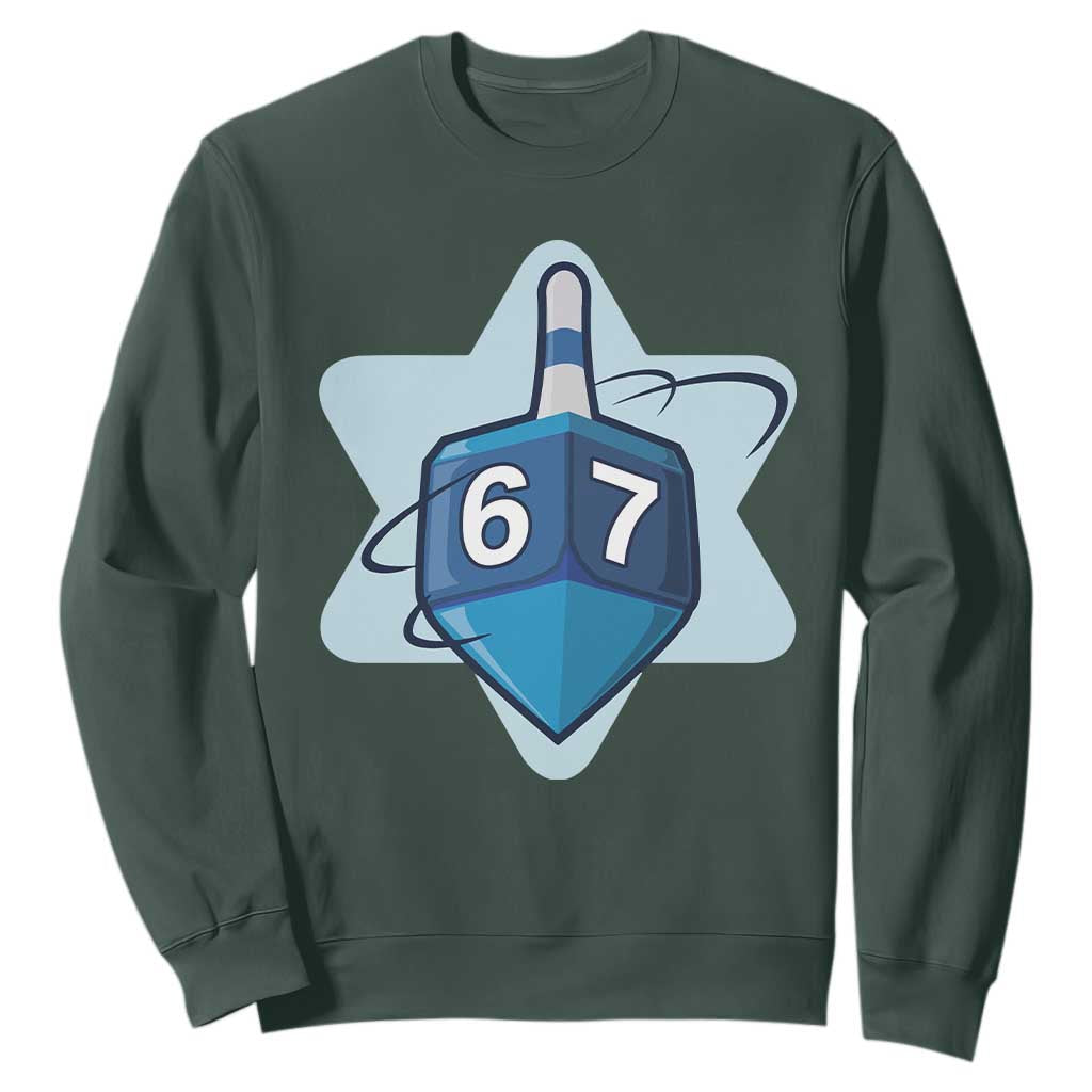 Funny Hanukkah 67 Sweatshirt Six Seven Meme Dreidel Star Of David TS11 Dark Forest Green Print Your Wear