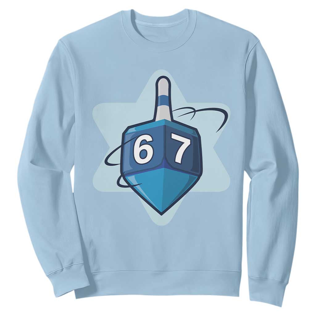 Funny Hanukkah 67 Sweatshirt Six Seven Meme Dreidel Star Of David TS11 Light Blue Print Your Wear