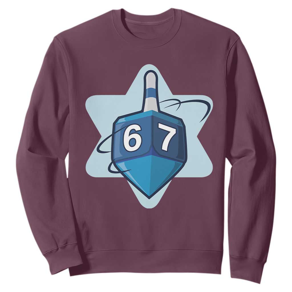 Funny Hanukkah 67 Sweatshirt Six Seven Meme Dreidel Star Of David TS11 Maroon Print Your Wear
