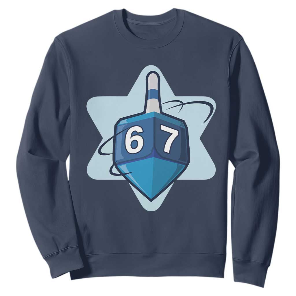 Funny Hanukkah 67 Sweatshirt Six Seven Meme Dreidel Star Of David TS11 Navy Print Your Wear