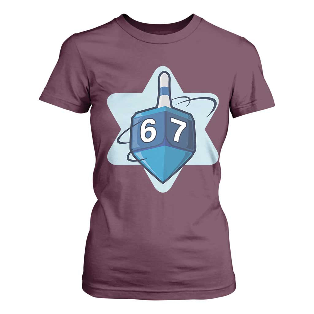 Funny Hanukkah 67 T Shirt For Women Six Seven Meme Dreidel Star Of David TS11 Maroon Print Your Wear