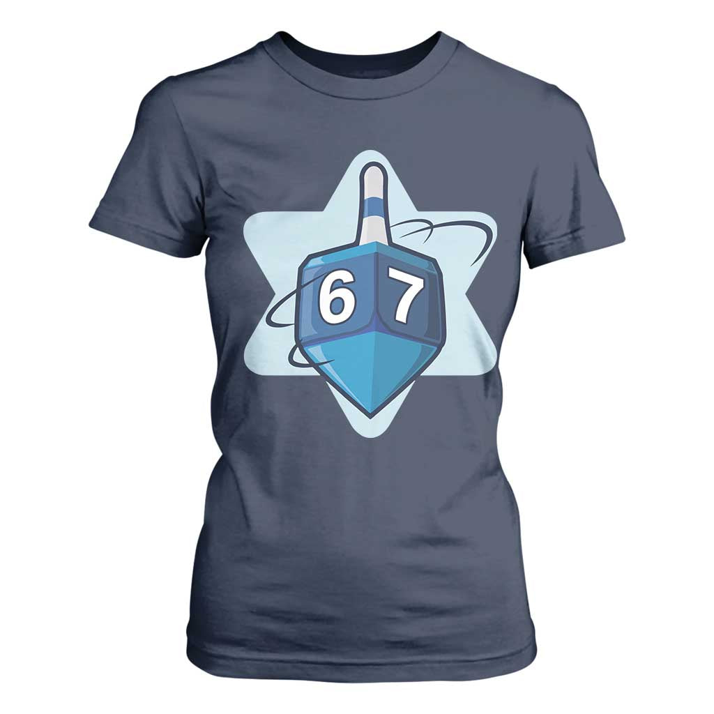 Funny Hanukkah 67 T Shirt For Women Six Seven Meme Dreidel Star Of David TS11 Navy Print Your Wear