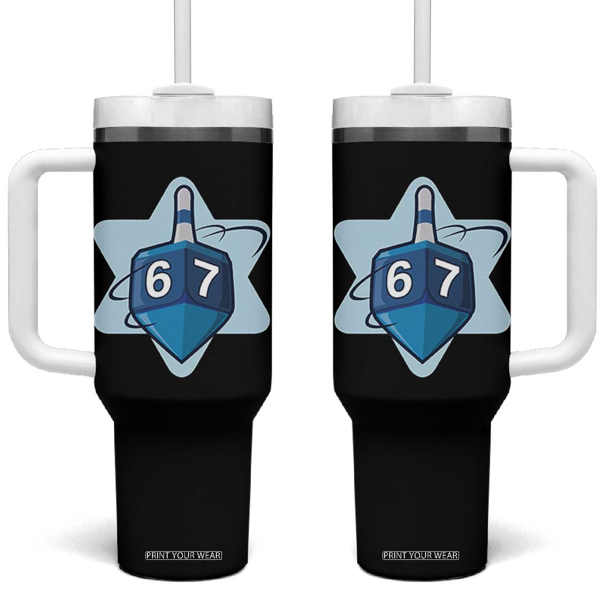 Funny Hanukkah 67 Tumbler With Handle Six Seven Meme Dreidel Star Of David TS11 One Size: 40 oz Black Print Your Wear