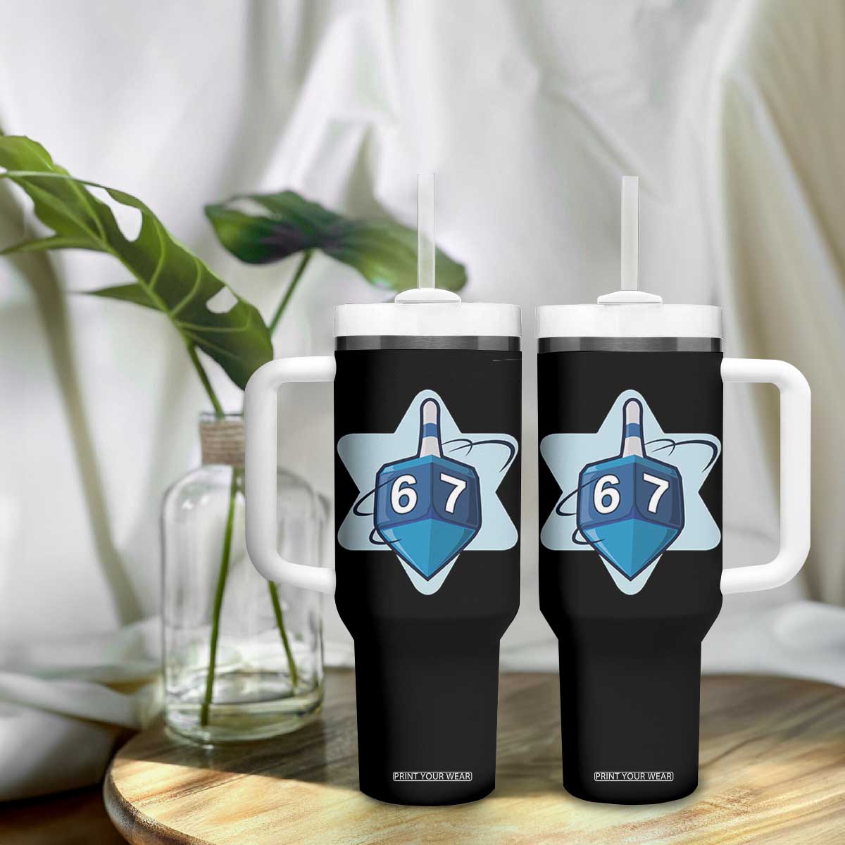 Funny Hanukkah 67 Tumbler With Handle Six Seven Meme Dreidel Star Of David TS11 Print Your Wear
