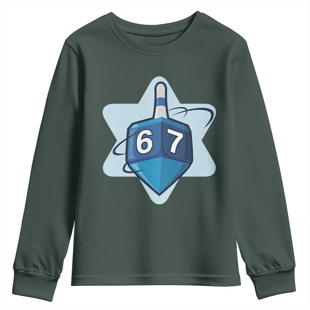 Funny Hanukkah 67 Youth Sweatshirt Six Seven Meme Dreidel Star Of David TS11 Dark Forest Green Print Your Wear