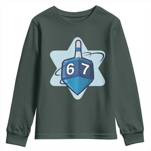 Funny Hanukkah 67 Youth Sweatshirt Six Seven Meme Dreidel Star Of David TS11 Dark Forest Green Print Your Wear