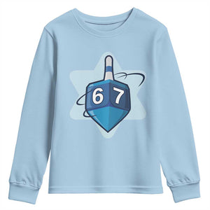 Funny Hanukkah 67 Youth Sweatshirt Six Seven Meme Dreidel Star Of David TS11 Light Blue Print Your Wear