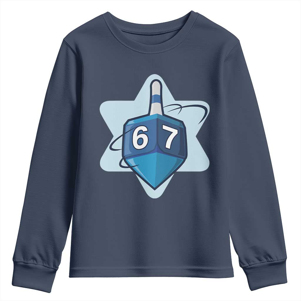 Funny Hanukkah 67 Youth Sweatshirt Six Seven Meme Dreidel Star Of David TS11 Navy Print Your Wear