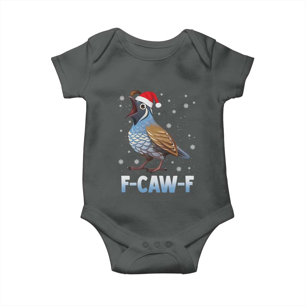 Funny F Caw F Quail Christmas Baby Onesie Cartoon Quail Bird Santa Hat Poultry Humor TS11 Dark Heather Print Your Wear
