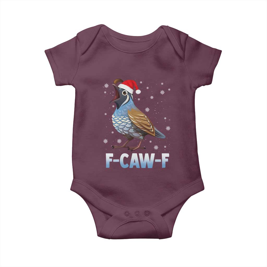 Funny F Caw F Quail Christmas Baby Onesie Cartoon Quail Bird Santa Hat Poultry Humor TS11 Maroon Print Your Wear