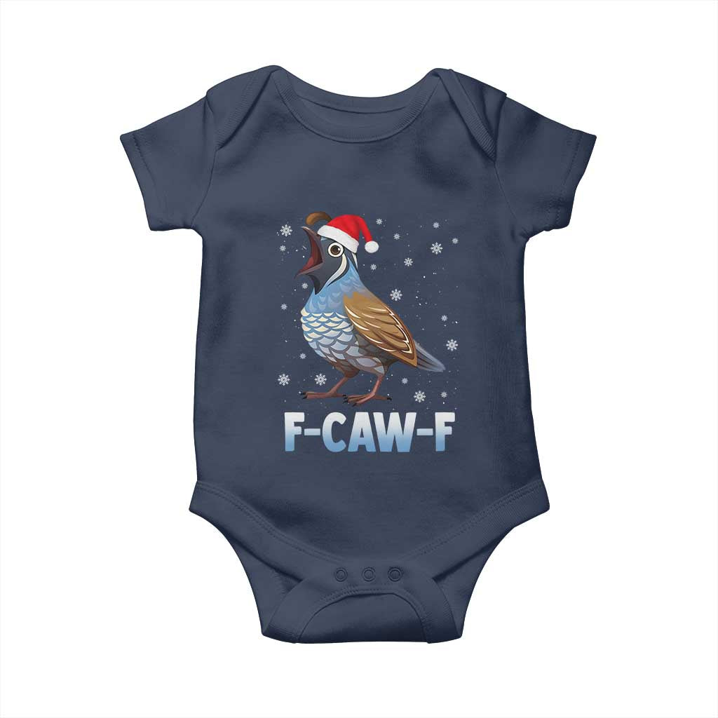 Funny F Caw F Quail Christmas Baby Onesie Cartoon Quail Bird Santa Hat Poultry Humor TS11 Navy Print Your Wear